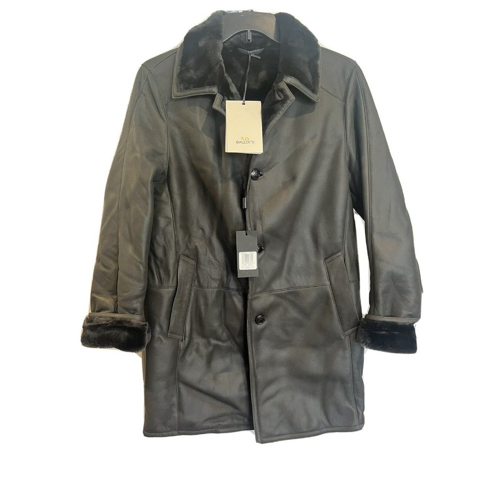 Gallotti Men's Black Leather Shearling Fur-Lined Jacket Coat Eu 50 US 40